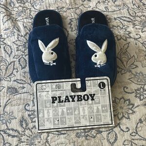 PLAYBOY Dark Blue Slippers with White Bunny